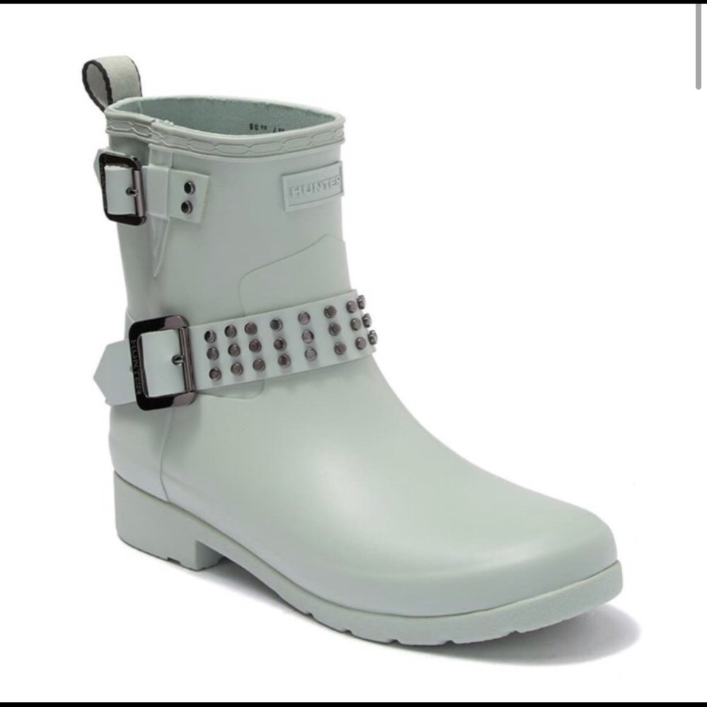 Hunter Pale Mint Studded Ankle Rain Boot
